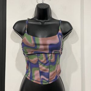 Urban Outfitters Mesh Corset Top Size Medium Swirl Multicolor Rave Festival